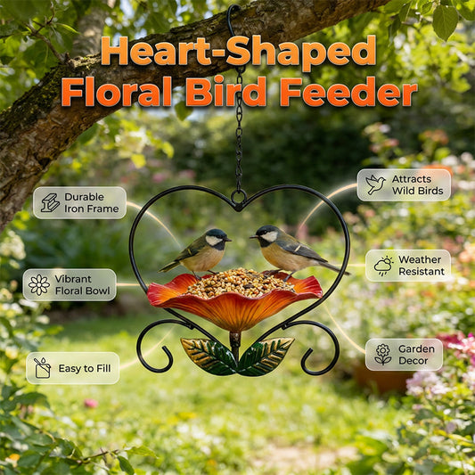 💖🐦 Fuglefoderhus i hjerteform – med blomstermotiv, til ophæng, perfekt til haven eller altanen 🏡💕🌼🎀