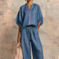 2-delt fritidssæt i ensfarvet stof til kvinder