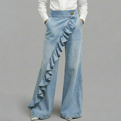 👖Asymmetriske denimbukser med flæser og brede ben til kvinder – Stilfulde, åndbare og et unikt blikfang 💥