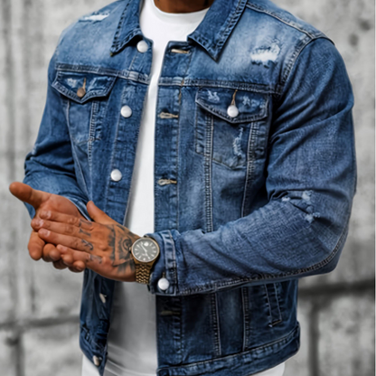 ⏳Tidsbegrænset tilbud⏰Casual herrejakke i vintage-vasket, slidt denim