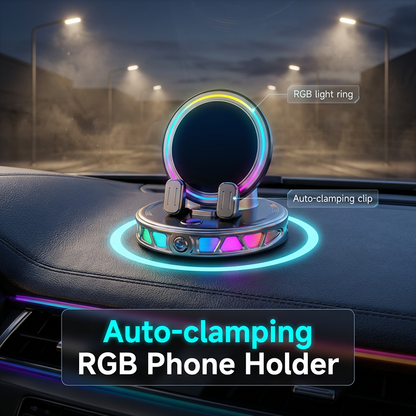📱 RGB-telefonholder til bilen ✅ Automatisk fastspænding og trådløs opladning | Sikker kørsel med én hånd 🚗