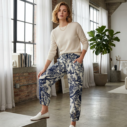 💐 Joggingbukser med høj talje i vintage-blomsterprint – stilfulde, behagelige og perfekte til hverdagsbrug ✨👖