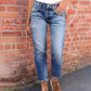 Moderne slim fit-jeans med slidt look til kvinder