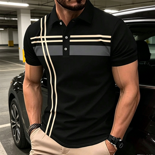 👕Stribet herrebluse med korte ærmer og krave🌿