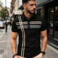 👕Stribet herrebluse med korte ærmer og krave🌿
