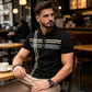 👕Stribet herrebluse med korte ærmer og krave🌿