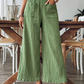 👖 50 % RABAT NU!🌿 Løse, ensfarvede fritidsbukser til kvinder – høj talje, brede ben og krøllet struktur – behagelige hjemmebukser ✨