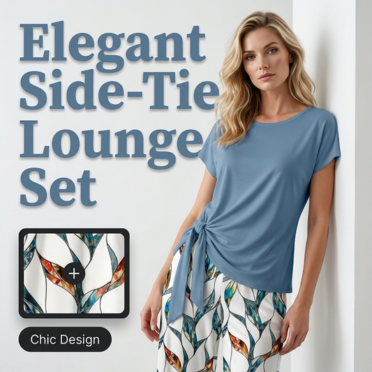 🌿👚👖 50 % RABAT på sæt med bluse med bindebånd i siden og mønstrede bukser til kvinder ✨ – Blødt, åndbart materiale, justerbar talje og botanisk print
