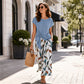 🌿👚👖 52 % RABAT på sæt med bluse med bindebånd i siden og mønstrede bukser til kvinder ✨ – Blødt, åndbart materiale, justerbar talje og botanisk mønster