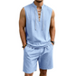 🧵 BEGRÆNSET TILBUD: 50 % RABAT! ✨ Ærmeløst sæt i hør til mænd – top og shorts, snøret, 7 farver ☀️