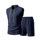 🧵 BEGRÆNSET TILBUD: 50 % RABAT! ✨ Ærmeløst sæt i hør til mænd – top og shorts, snøret, 7 farver ☀️