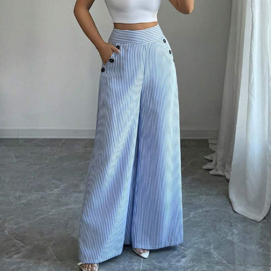 👖50 % RABAT！✨Stribede bukser med høj talje og brede ben