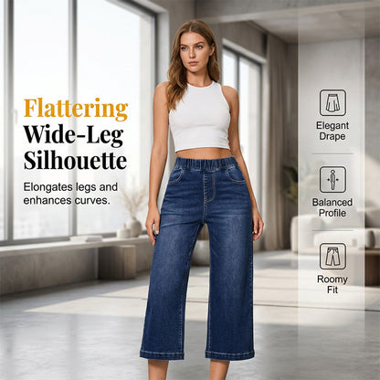 👖 50 % RABAT I BEGRÆNSET PERIODE! ☁️ Korte jeans til kvinder med brede ben og elastisk talje – afslappet komfort, elegant silhuet ✨