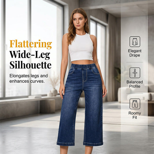 👖 50 % RABAT I BEGRÆNSET PERIODE! ☁️ Korte jeans til kvinder med brede ben og elastisk talje – afslappet komfort, elegant silhuet ✨