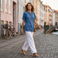 Åndbar casual top i denim-look til kvinder