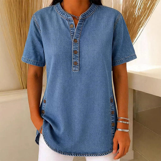 Åndbar casual top i denim-look til kvinder