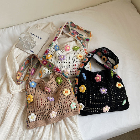 💐 50 % RABAT – LYNTILBUD! Hæklet skuldertaske i etnisk stil – håndlavet i boheme-stil 🧶🌺 【Begrænset tid】