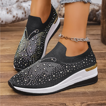 👟Slip-on-sneakers til kvinder med rhinestones og sommerfuglemotiv – glitrer ved hvert skridt ✨