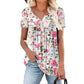 🌸Løst siddende blomstret T-shirt med knapper til kvinder – afslappet, luftig, alsidig
