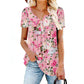 🌸Løst siddende blomstret T-shirt med knapper til kvinder – afslappet, luftig, alsidig