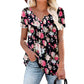 🌸Løst siddende blomstret T-shirt med knapper til kvinder – afslappet, luftig, alsidig