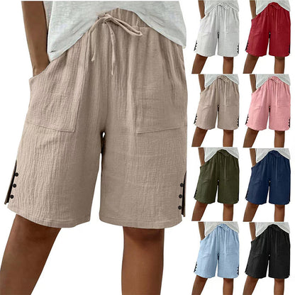 Sommer shorts til kvinder med knapper i siden