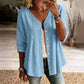👚Damebluse med V-udskæring, blonder og knapper – Elegant hverdagsbluse✨
