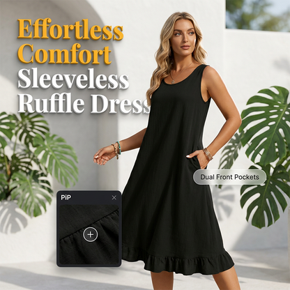 👗Sidste dags tilbud: 50 % rabat👗Casual ærmeløs kjole med flæser til kvinder – Luftig, afslappet midikjole ✨