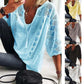 👚 50 % RABAT NU! 🌸 U-halset bluse med hulmønster til kvinder – snøre med kvaster og korte ærmer – afslappet sommerchic 🌿
