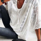 👚 50 % RABAT NU! 🌸 U-halset bluse med hulmønster til kvinder – snøre med kvaster og korte ærmer – afslappet sommerchic 🌿