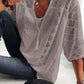👚 50 % RABAT NU! 🌸 U-halset bluse med hulmønster til kvinder – snøre med kvaster og korte ærmer – afslappet sommerchic 🌿