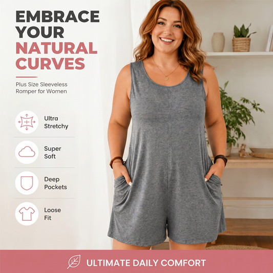 👗 50 % RABAT I BEGRÆNSET PERIODE! 💥 Ærmeløs jumpsuit til kvinder i store størrelser med lommer – løstsiddende, behagelig, alsidig ✨