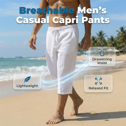👖☀️🌊 50 % RABAT I BEGRÆNSET PERIODE! Casual capri-bukser til mænd med snøre i taljen – åndbart bomuld, løs pasform, 3/4-længde – perfekte til stranden, parken eller en afslappet weekend 🏖️😎