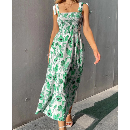 🌸Elegant sommerkjole med blomsterprint og stropper til kvinder – afslappet sommerresort-stil ✨