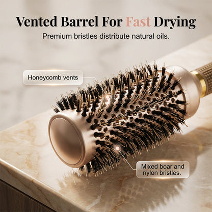 💇50 % RABAT NU! Professionel rund hårbørste med ventilationshuller – krølle- og føntørringsbørste med vildsvine- og nylonbørstehår, cylinder med bikageformet ventilationsmønster for hurtig tørring, volumen og glat frisure som hos frisøren derhjemme