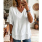 💖SIDSTE DAG I UDSALGET – KUN 189,00 kr.!!💖Boho-T-shirt til kvinder med V-udskæring og flossede kanter 🌿 – Løst siddende, åndbar sommertop i blødt bomuld👚