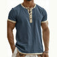 👕Herre-Henley-shirt med korte ærmer og god åndbarhed – Åndbar, struktureret top med kontrastkant✨