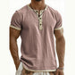 👕Herre-Henley-shirt med korte ærmer og god åndbarhed – Åndbar, struktureret top med kontrastkant✨