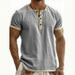 👕Herre-Henley-shirt med korte ærmer og god åndbarhed – Åndbar, struktureret top med kontrastkant✨