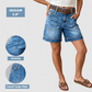 Bermuda-jeansshorts til kvinder med mellemhøj talje og lommer