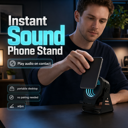 📱50 % RABAT NU! ⚡Induktionshøjttaler-telefonholder med indbygget trådløs induktionshøjttaler og justerbar telefonholder med flere vinkler✨
