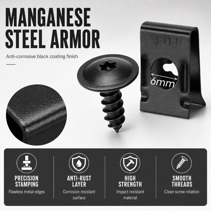 Universelt sæt med U-formede metalclips og skruer til biler
