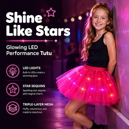 ✨🌈LED-lysende tutu-nederdel med pailletter – størrelser til børn og voksne, trelags tyl og elastisk linning 💃
