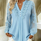 ✨Langærmet bluse til kvinder med V-udskæring og patchwork i blonder – feminin elegance og komfort til hverdagen 🌸