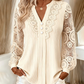 ✨Langærmet bluse til kvinder med V-udskæring og patchwork i blonder – feminin elegance og komfort til hverdagen 🌸