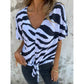 T-shirt med zebraprint, V-udskæring og sløjfe foran til kvinder