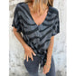 T-shirt med zebraprint, V-udskæring og sløjfe foran til kvinder