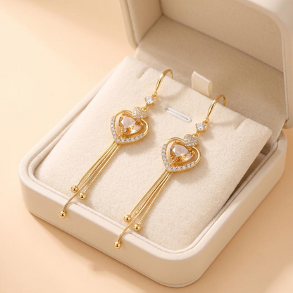 💎🦷 50 % RABAT! 👑Hængende øreringe med hjerteformet zirkon og kvast – Over 29.000 solgt!