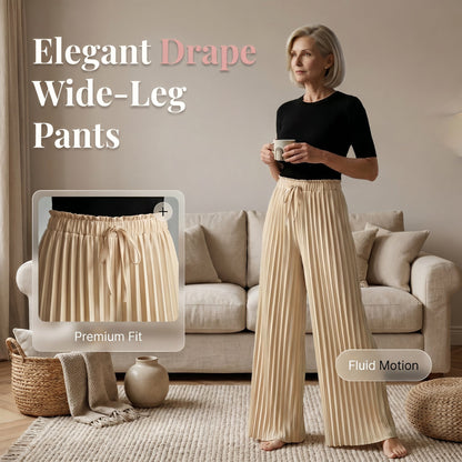 Bestseller🔥 👖 Plisserede bukser med brede ben og justerbar snøre – blødt fald og rynkefri elegance
