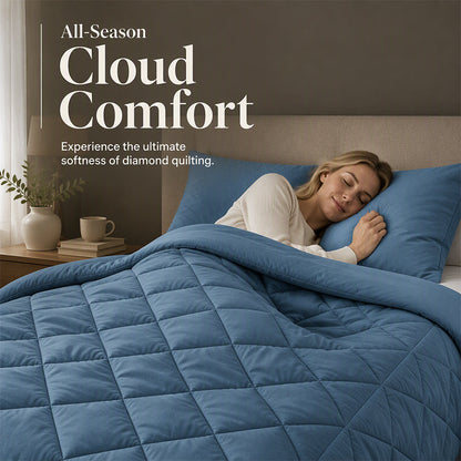 🛏️ Sengetøjssæt i børstet mikrofiber: Diamantquiltning, fugttransporterende, til alle årstider, 2 pudebetræk
